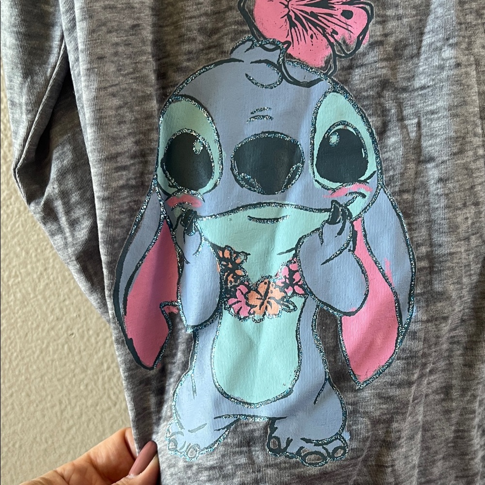 Disney Gray Long Sleeve Shirt with Stitch and Floral Design - Picture 4 of 6
